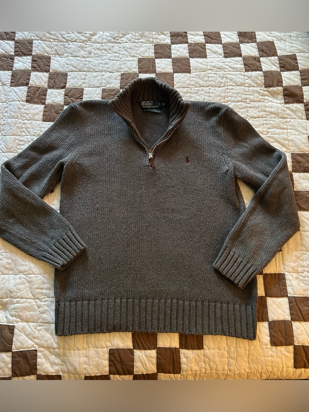 Polo Ralph Lauren Dark Grey Quarter 1/4 ZIP Cotton Sweatshirt Sweater Size M